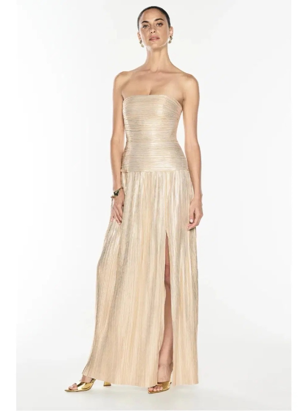 Manning Cartell Maxi dress Strapless Metallic Gold Evening Gown,US2 4 6